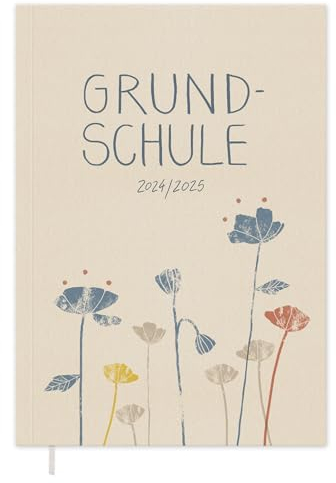 Eine der Guten Lehrerkalender 2024 2025, A5 Grundschulplaner, 1 Doppelseite pro Woche, Softcover Schulplaner für Schuljahr 24/25, Creme Beige mit Blumen, FSC Papier