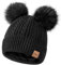 FISFET Mütze Damen Winter mit Doppelter Bommel, Damen Mütze Winter Warme Kaltes Wetter Strick Fleece Gefüttert, Beanie Mütze Damen für den Täglichen Gebrauch(Schwarz)