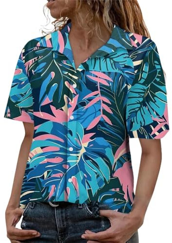 Gyaimxfu Funky Camicia Donna Hawaiana Camicetta Donna a Maniche Corte Collo Botton-Down da Donna Camicia da Donna Hawaiana Tropics Stampa Casual Vintage Blusa T-Shirt a Scollo a V Maglietta