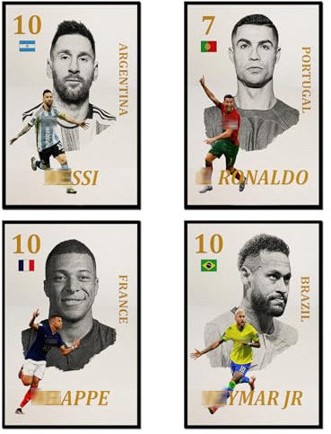NebulaNova Ronaldo Poster, Football Superstar Messi, Neymar and M bape Poster Messi Poster Kunstdruck-Poster, Sport-Promi-Poster, Für Wohnzimmer, Raumdekoration Set of 4 Unframe16x24inch(40x60cm)