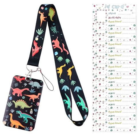 1 lot de porte-cartes avec lanière dinosaure, 10 cartes d'identité, combinaison de porte-cartes, lanière pour carte de travail, lanière de carte, porte-carte de cou, porte-badge