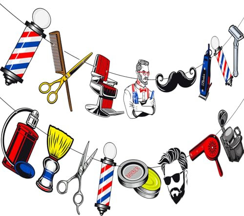 CANDY CHEF Friseur-Banner, Party-Dekoration, Barbier, 2 Stück, 3.6 m, Mehrfarbig, Barbershop, Geburtstag, Party