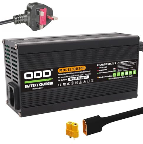 QDD 84V 8A Li-ion Battery Smart Charger With Cooling Fan Black Aluminum Case Safe And Durable Used for 20S 72V Lithium Battery Charger DC Output XT60 Male Connector