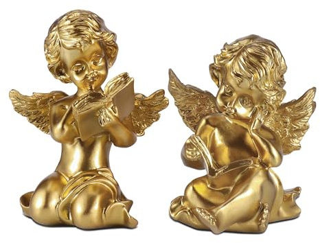 Goetland Cherub Lesebuch Engel Figur Deko Baby Engel Statue Schutzengel Figur Egelfigur Engel für Garten Damen Kinder Kunstharz 11 cm Gold