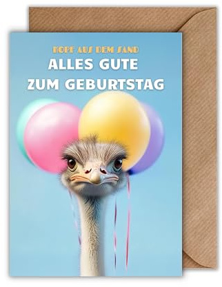 Happy Birthday Karte - Geburtstagskarte mit Umschlag Strauss Luftballons Kopf aus dem Sand alles gute zum Geburtstag Glückwunschkarte Geschenkkarte zum Geburtstag Feier Party (DIN A6)