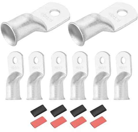 DMiotech 8 Pcs 4/0 AWG - 5/16 Tinned Copper Cable Lugs, Battery Cable Ends, Heavy Duty Copper Wire Lugs with 8pcs Heat Shrink Tubing for Electrical Projects, Silver