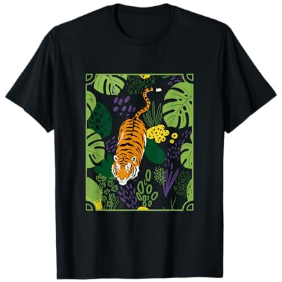 Boho Floral Art Boho Monstera e Tiger Silhouette Maglietta