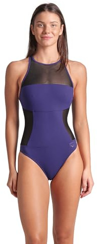 ARENA Damen Feel Women's Mesh Panel Swim Pro Back Swimsuit Badeanzug, Lila Dunkle Pflaume, 70