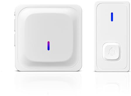 HBN Funkklingel Aussen Wasserdicht, Kabellose Türklingel Funk Set, große Reichweite Türklingel Kit mit 1 Plug-In-Empfänger & 1 Sender, 60 Melodien, 5 Lautstärkestufen doorbell Mit LED-Blitz, Weiß