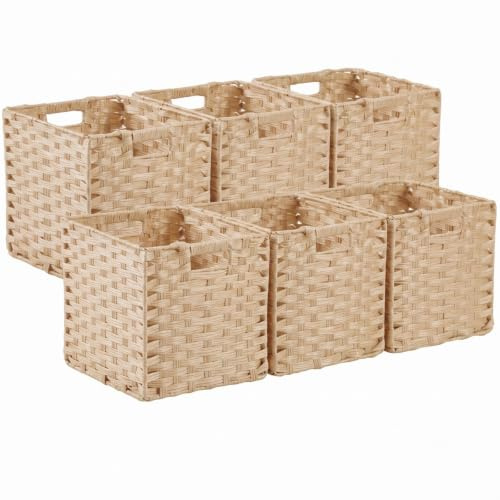 SOCOHOME Cube Storage Box,31x31x31cm Faux Rattan Boxes for Toy Clothes Shelf Nursery Closet Waterproof,Non-Mouldy(Light Beige, 6 Pcs)
