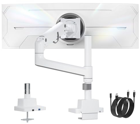 monTEK Heavy-Duty Monitor Arm with USB for 17-57 27kg Screens | Built-in USB-A & USB-C ports , Gas spring arm,Tall height adjustment,Tilt Swivel Rotate, Fits 75x75/100x100 VESA