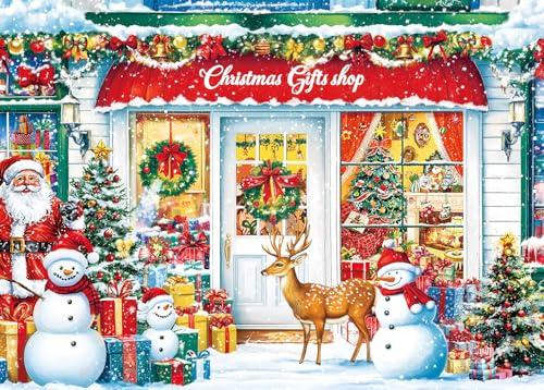 Puzzle 1000 Teile für Erwachsene, klassisches Lernspiel Wunderschönes Dekoration-Schöner Weihnachts Geschenkladen Puzzle