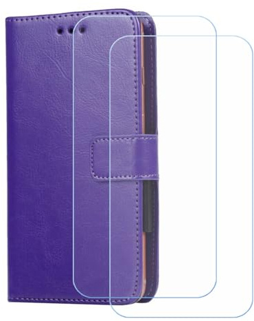 BMPNLSZ Handyhülle für JoyHandy J24Ultra + [2 Stück] Panzerglas, HD Gehärtetes Glas Displayschutzfolie - Leder Flip Case Schutzhülle Tasche Handytasche für (5,0) - lila-XHDSXT