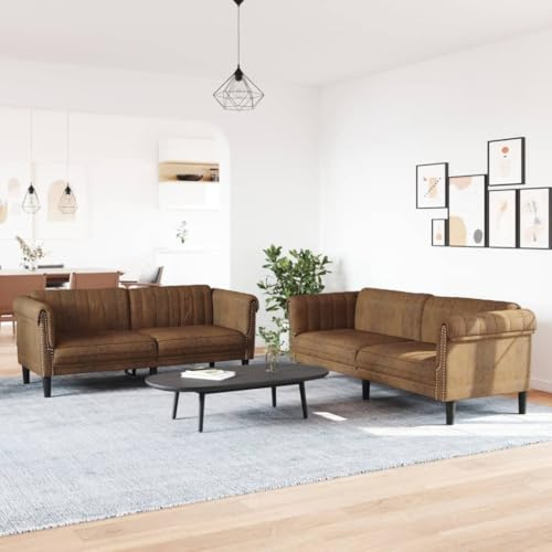 Qnhdfrt 2-Teilige Sofagarnitur Samt Braun 2+3-Sitzer Couchgarnitur Modernes Wohnzimmer mit 110 kg Belastung & Stabilität für Living Room Schlafsofa und Küchenecke