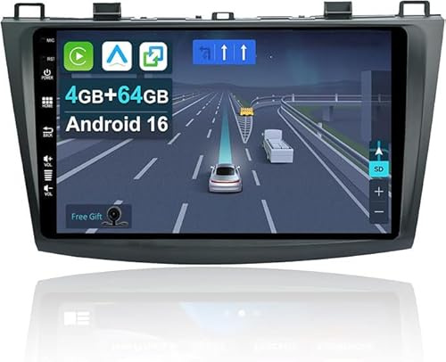 KEC [4+64G] Android 16 Car Stereo Radio for Mazda 3 2009-2013-IPS 9 Inch 2 Din Head Unit with Carplay | Android Auto | Mirror Link | GPS Navigation Navi | Bluetooth | Camera