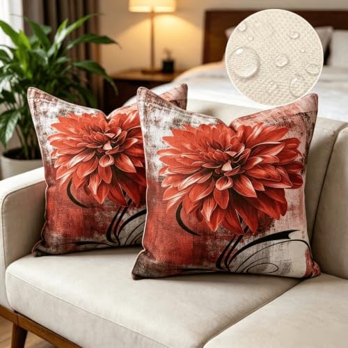 OYIMUA 2er Set Chenille Kissenbezug 45x45 Rot Kissenbezüge Moderne Dekokissen Weich Sofakissen Quadratisch Kuschelkissen Deko Aesthetic Pillow Cover