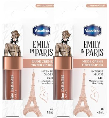 Vaseline x Emily in Paris Lip Oil Nude Crème, getönter Lipgloss für vollere Lippen, (Nude Crème - 2 x4g)