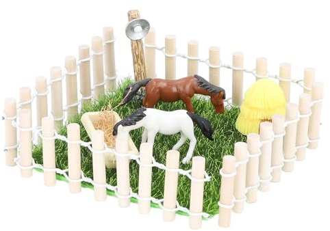 SIXRUN Miniatur-Pferdestallmodell, Kreatives Lernspielzeugset für, Familienzusammenhalt, Zaun Im Maßstab 1:12, Puppenhaus-Ranch, Rennbahn, Dekoratives Modell für Pferdeliebhaber (Holzfarbe)