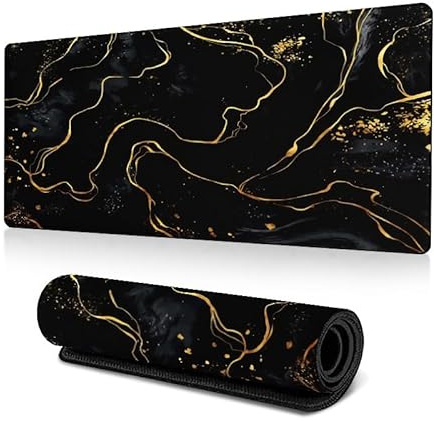 GUSXPPD Gaming Mauspad XXL, 800x300mm Groß Mauspad rutschfeste Gummibasis Schreibtischunterlage für PC-Büro, Arbeit, Gaming, Studium, Laptop, Computer, Zuhause-Schwarz (Schwarz-Gold, 800L x 300B mm)