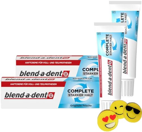 2er Bundle für Blend-a-Dent Haftcreme COMPLETE Extra Stark ORIGINAL - 2 Tuben, je 47g - Starker Halt für Teil-Prothesen und Vollprothesen - Originale Frische + 1 Radierer von ManyMore als Zugabe
