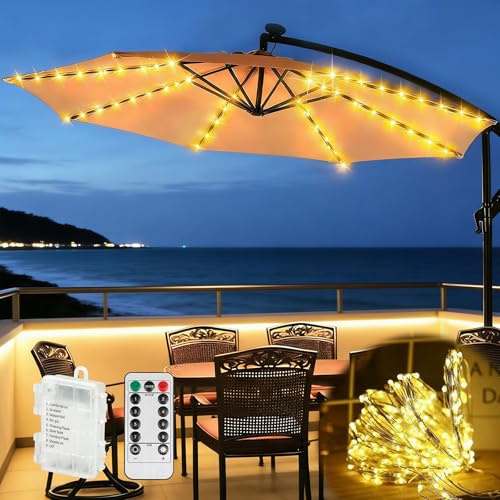 BORDEAG Illuminazione Per Ombrellone, 104 LED Catena Di Luci Con Telecomando, IP67 Luce A Catena Per Ombrellone Da Giardino, Striscia Luminosa Decorativa Per Baldacchino