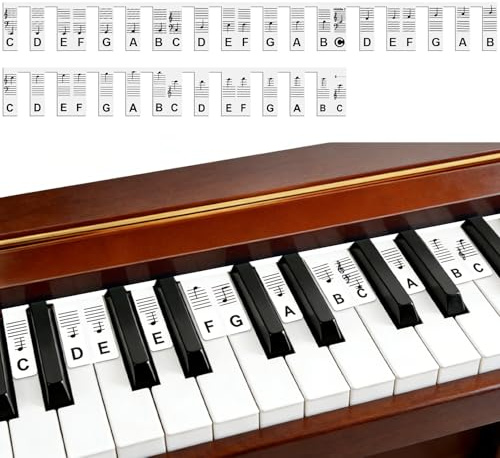 Abnehmbare Klaviertastatur-Notenetiketten Silikon Klaviernoten Etiketten Klavierführer für 61-Tasten Keine Aufkleber Erforderlich Keyboard Noten Aufkleber Wiederverwendbar für Anfänger und Kinder
