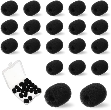 Matwsec 20 Pack Headset Microphone Covers Foam, 2 X 1.5cm Inch Mini Lapel Mic Covers, Soft Microphone Windscreen for Headset Lavalier Microphones Noise Reduction (Black, Boxed)