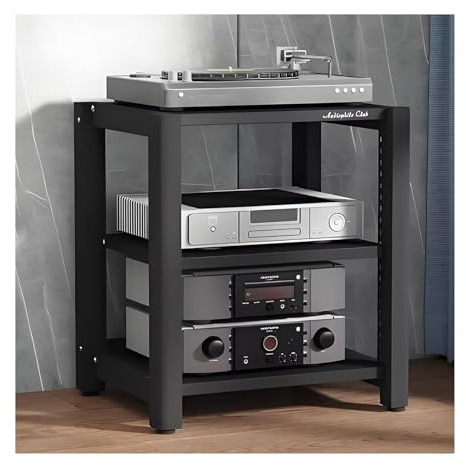 2/3/4/5-stöckiger Audioschrank, Plattenspielerständer, Audio-Rack, AV-Komponenten-Medienständer, Tower-Player-Ständer, Heim-Stereo-Racksystem Mit Höhenverstellbarem Regal, For DVD-Player(Black,H64cm)