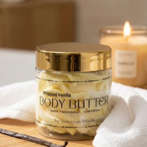Moroccan Rituals Whipped Vanilla Body Butter Cream, 200g – Deeply Nourishing Moisturiser for Dry Skin – Rich Shea Butter, Jojoba & Sweet Almond Oil Blend – Paraben-Free Luxurious Warm Vanilla Skincare