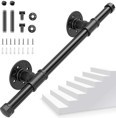 Corrimano Scale, 0,5M Passamano Scale Nero, corrimano per scale interno con Tubo in Acciaio Zincato Industriale Antiscivolo Antiruggine, Ringhiera per Scale Interne per Cucina Bagno Giardino