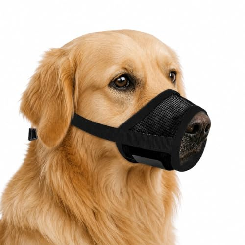 Lysjoy Maulkorb Mittlere Hunde, Verstellbare Schlaufe Maulkorb Hund, Weicher Atmungsaktiv Hundemaulkorb für Kleine Mittlere Große Hunde(Dackel, Labrador, Chihuahua, Schäferhund), Dog Muzzle(Schwarz,M)