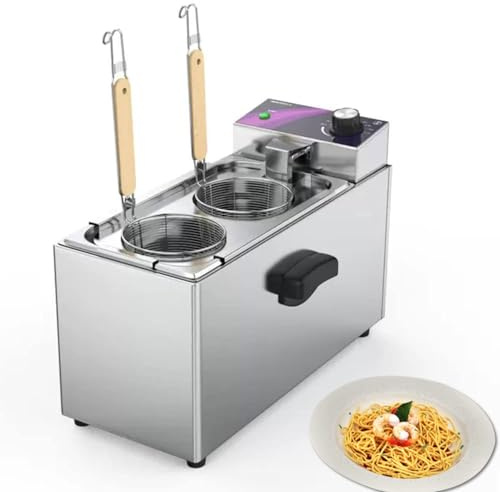 Macchina per cuocere pasta e noodles a 2 fori, bollitore per verdure professionale in acciaio inox da 2000 W con 2 scolapasta.