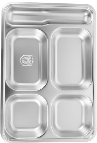 IMIKEYA Assiette Inox Compartimentée Profonde Acier Alimentaire Plateau Repas Divisé pour Cantine Camping et Restauration Vaisselle avec Sections et Espace Cuillère Nettoyage Facile