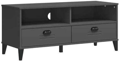 mtlskopl Meuble TV Bas VIKEN Gris Anthracite en Bois d'Ingénierie, Buffet Télé Industriel avec 2 Tiroirs et 2 Compartiments Ouverts pour Salon, Console Média, 106 x 40 x 46,5 cm