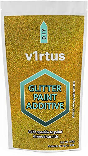 v1rtus Glitter Paint Additive - Gold Holographic | Metallic Flakes for Adding Sparkle to Paints & Wood Varnish | Add to Emulsion, Acrylic & Latex for Indoor Sparkly Walls | 100 g