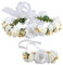 YSXY Frauen Mädchen Blumenkranz Blumenstirnband Blumenkrone Haarkranz Garland Halo mit Floral-Handgelenk-Band für Braut Fotografie Hochzeit, M, Beige