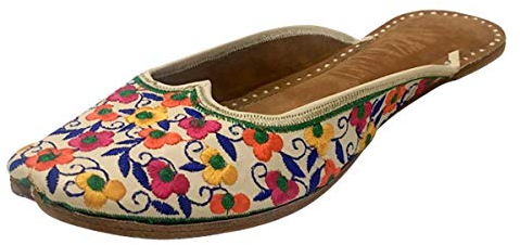 Step n Style Damen Leder Flache Sandalen Ballerina Schuhe Rücken offen Punjabi Jutti, Mehrfarbig, 37 EU