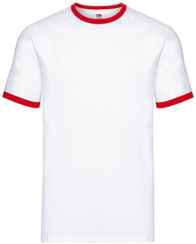 Fruit of the Loom Valueweight Ringer T Herren T-Shirt, Größe:M, Farbe:weiß/rot