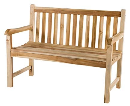 Ambientehome 2 Sitzer Bank Teakholz Gartenbank mit Tablett Teakbank, ca. 120 cm breit