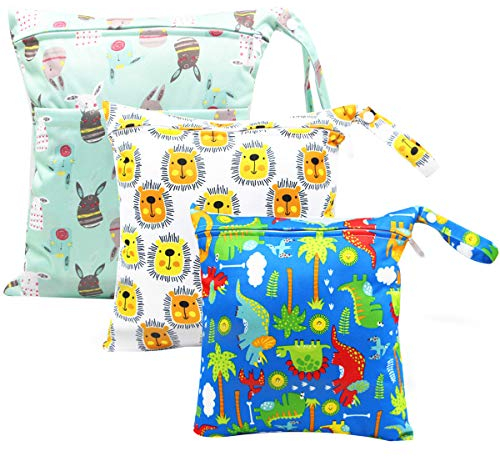 HOTLIKE 3 pezzi Wetbag Pannolini Riutilizzabile, Borsa per Pannolini, Sacchetto del Pannolino Lavabile con Zip Impermeabile Riutilizzabile Organizzatore, Bambino Bag per Viaggi Gym Vestiti (Bianco)