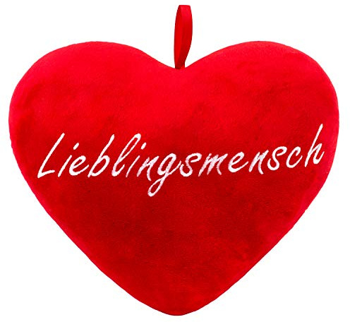 BRUBAKER Plüschkissen in Herzform - Lieblingsmensch - Rot 32 cm Herzkissen Bestickt