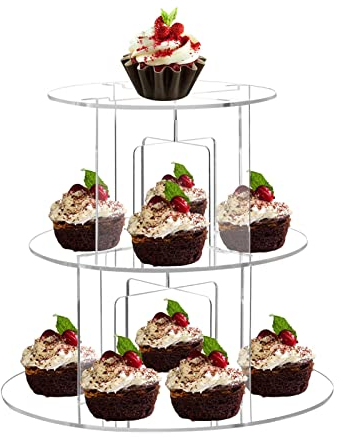 YORKING 3 Tier Acrylic Cupcake Stand Clear Cake Stand Round Cup Cake Tower for Party Birthday Wedding Engagement Christmas