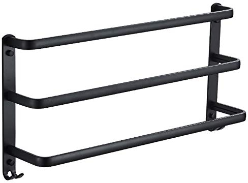 YTXWZ Handtuchstange Dreifach Ohne Bohren, Handtuchhalter Bad schwarz matt für Wandmontage 50cm, Handtuchhalter mit 2 Haken für Badezimmer, Küche, Kleben Einfache Montage40cm/16in
