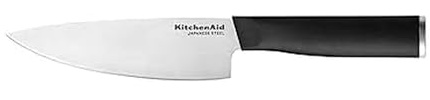 KitchenAid Klassisches Kochmesser mit passgenauer Klingenabdeckung, 15,2 cm, scharfes Küchenmesser, hochkohlenstoffreiche japanische Edelstahlklinge, Schwarz