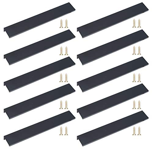 JNRFTY 10 Stück Schwarz Griffe Versteckt Modernes Möbelgriffe Küchengriffe Griffe schubladengriffe Aluminium Mit 20 Schrauben Küche Griffe Lochmitte 160MM