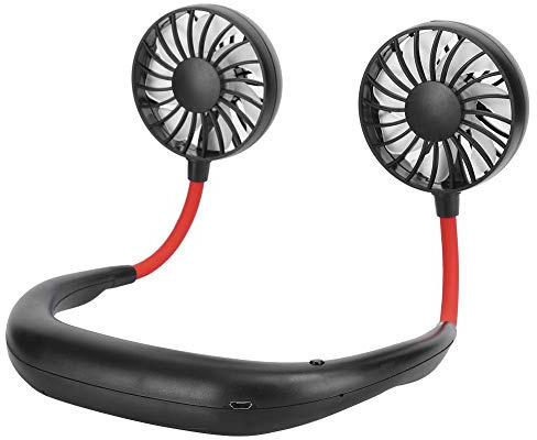 Ventilateur Suspendu au Cou Pliable Rechargeable par USB, Mini Ventilateur Portatif à Tour de Cou avec Style Suspendu à 3 Vitesses, Double Ventilateur de Bureau pour le Camping en Plein Air(Noir)