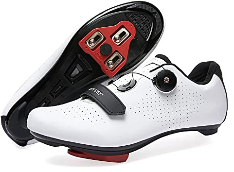 ARTVEP Fahrradschuhe Herren Damen Rennradschuhe MTB Radschuhe Kompatibel mit Look SPD SPD-SL Delta Lock Pedal Reitschuhe Peloton Schuhen Weiß EU40 / 250