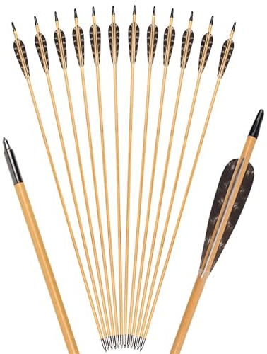 ELONG OUTDOOR 30 32 Zoll Holzfederpfeile 4 Zoll Truthahnfedern Befiederung Feldspitzen Zielübungspfeil für Langbogen Recurvebogen Traditioneller Reiterbogen