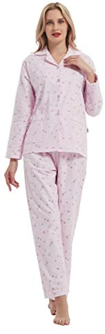 GLOBAL Pigiama Donna Set 2 Pezzi 100% Cotone Cosy Flanella Pj Set di Loungewear Button Front Top Pantaloni Regalo di Natale