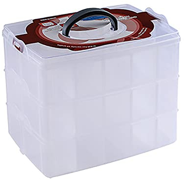 3-Stöckige Aufbewahrungsbox, Sortier Aufbewahrungsbox, Kunststoffbox mit Fächern und Deckel, Sortierboxen mit Tragegriff, Sortierkasten 30 Fächer von Nähfäden Spulen Perlen Schmuck, 24,5 * 16,5 * 18cm